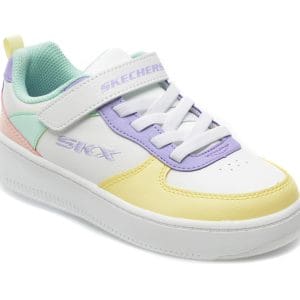 Pantofi sport SKECHERS albi, SPORT COURT, din piele ecologica