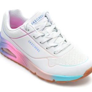 Pantofi sport SKECHERS albi, UNO, din piele ecologica