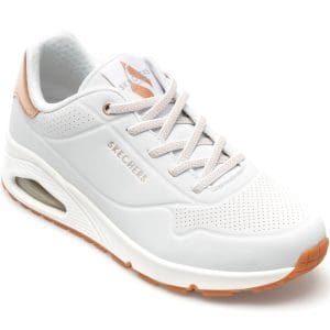 Pantofi sport SKECHERS albi, UNO, din piele ecologica