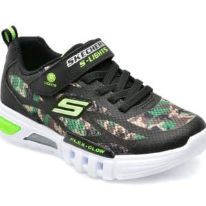Pantofi sport SKECHERS negri, FLEX-GLOW, din material textil si piele ecologica