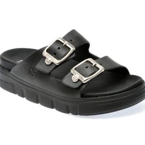 Papuci RIEKER negri, P2180, din piele ecologica