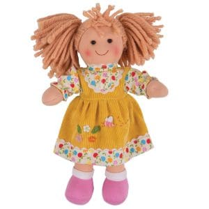 Păpușă Daisy cu păr blond și rochie galbenă (28 cm)