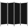Paravan de cameră cu 4 panouri, negru, 200 x 180 cm