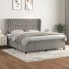 Pat box spring cu saltea, gri deschis, 160×200 cm, catifea