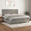 Pat box spring cu saltea, gri deschis, 200×200 cm, catifea