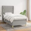 Pat box spring cu saltea, gri deschis, 90×200 cm, textil