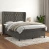 Pat box spring cu saltea, gri închis, 140×190 cm, catifea