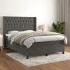 Pat box spring cu saltea, gri închis, 140×190 cm, catifea