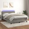 Pat continental cu saltea și LED gri deschis 140×190 cm catifea