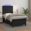 Pat cu arcuri, cu saltea și LED, negru, 90×200 cm, piele eco