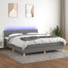Pat cu arcuri, saltea și LED, gri închis, 160×200 cm, textil