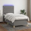 Pat cu arcuri, saltea și LED, gri închis, 90×200 cm, textil