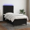 Pat cu arcuri, saltea și LED, negru, 90×190 cm, textil