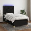 Pat cu arcuri, saltea și LED, negru, 90×200 cm, textil