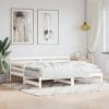 Pat de zi cu extensie, alb, 90×200 cm, lemn masiv de pin