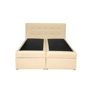 Pat tapitat BOXSPRING VISTA EC, 140×200 cm, cu sezut rabatabil, spatiu depozitare, crem