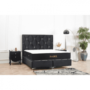 Pat tapitat IZMIR, 160×200 cm, cu saltea inclusa si lada depozitare, negru