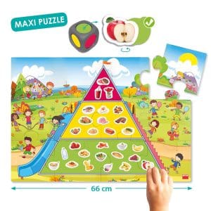 Piramida alimentației sănătoase – Set de 54 de carduri cu alimente, 1 zar colorat și puzzle