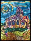 Planșă de colorat din catifea, cu 12 carioci – Mănăstirea din Auvers (47 x 35 cm)