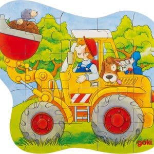 Puzzle contur – Tractor. Excavator. Pompieri