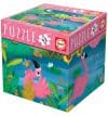Puzzle cu 48 de piese într-o mini cutie tip cub – Păsări flamingo