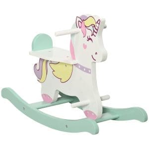 Cal balansoar pentru copii mici, plimbare cu unicorn pentru 1-3 ani, jucarie pentru bebelusi 68x27x47,5cm Albastru, Roz, Alb AIYAPLAY | Aosom RO