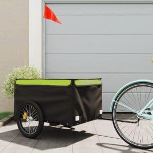 Remorcă de marfă pentru biciclete, negru & verde, 45 kg, fier