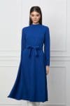 Rochie Dy Fashion albastra midi clos cu cordon in talie