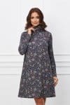 Rochie Dy Fashion bleumarin din jerse cu imprimeu si buzunar pe bust