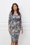 Rochie Dy Fashion conica din jerse gri cu imprimeu albastru
