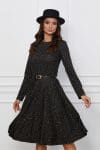Rochie Dy Fashion neagra din jerse cu picatele si curea in talie