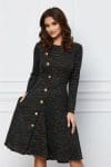 Rochie Dy Fashion neagra din tweed cu nasturi decorativi