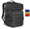Rucsac militar, negru, 45L, 600D polyester, steag tricolor