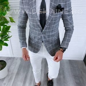 Sacou barbati in carouri slim fit B1486 83-2 E