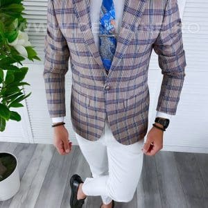 Sacou barbati in carouri slim fit B4239 80-3 100B-2 E