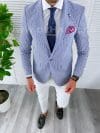 Sacou barbati slim fit cu imprimeu albastru B4235 66-3 E