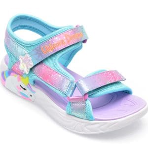 Sandale SKECHERS albastre, UNICORN DREAMS EXPLORER, din material textil