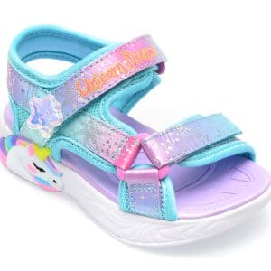 Sandale SKECHERS albastre, UNICORN DREAMS EXPLORER, din material textil