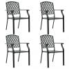 Scaune de exterior cu design plasă, 4 buc., negru, oțel