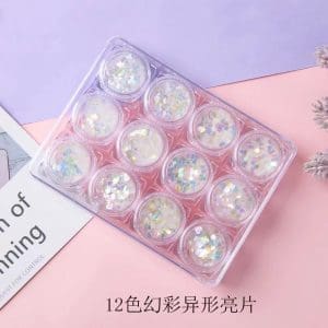 Set 12 Decor Unghii NailsUp Paiete Si Glitter Nail Art White 02
