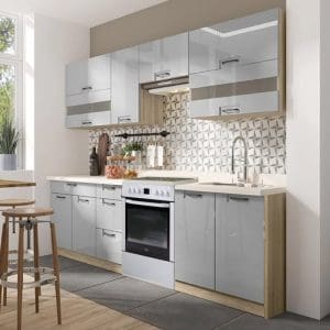 Set Bucatarie FAVORIT B Plus LATTE, L 270, 7 corpuri, blat termorezistent, corp sonoma, froturi latte lucios