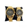 Set Cadou 2 Ceasuri de Mana Barbatesc/Dama, Analog, Cadran Negru. Bratara Metalica, Ulysses Me&You, Auriu