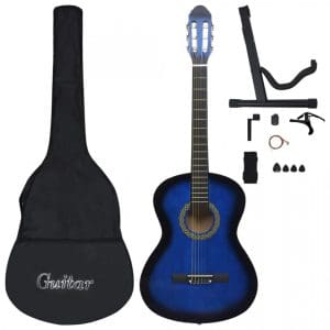 Set chitară clasică începători, 12 piese, albastru, 4/4 39″