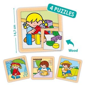 Set de 4 puzzle-uri din lemn (4 piese) – Zaro și Nita