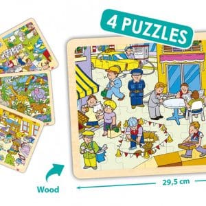 Set de 4 puzzle-uri din lemn – Locuri stabilite