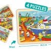 Set de 4 puzzle-uri din lemn – Mijloace de transport