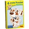 Set de 6 puzzle-uri cu piese mari din carton și o figurină din lemn – Animale