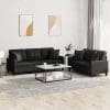 Set de canapele cu perne, 2 piese, negru, piele ecologică