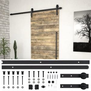 Set feronerie pentru ușă glisantă, negru, 183 cm, oțel