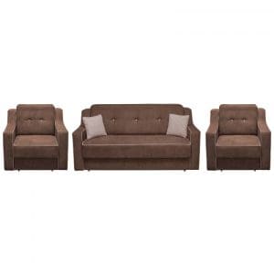 Set GENOVA 3L, canapea extensibila 3 locuri si 2 fotolii extensibile, maro